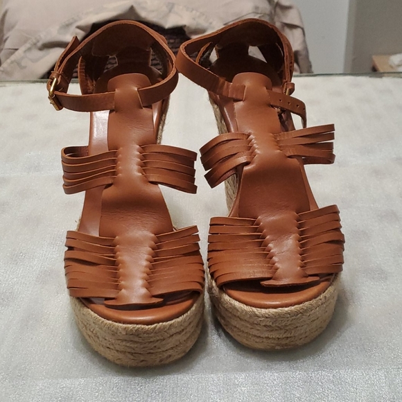 Ralph Lauren Brown leather wedge sandals - Picture 2 of 8